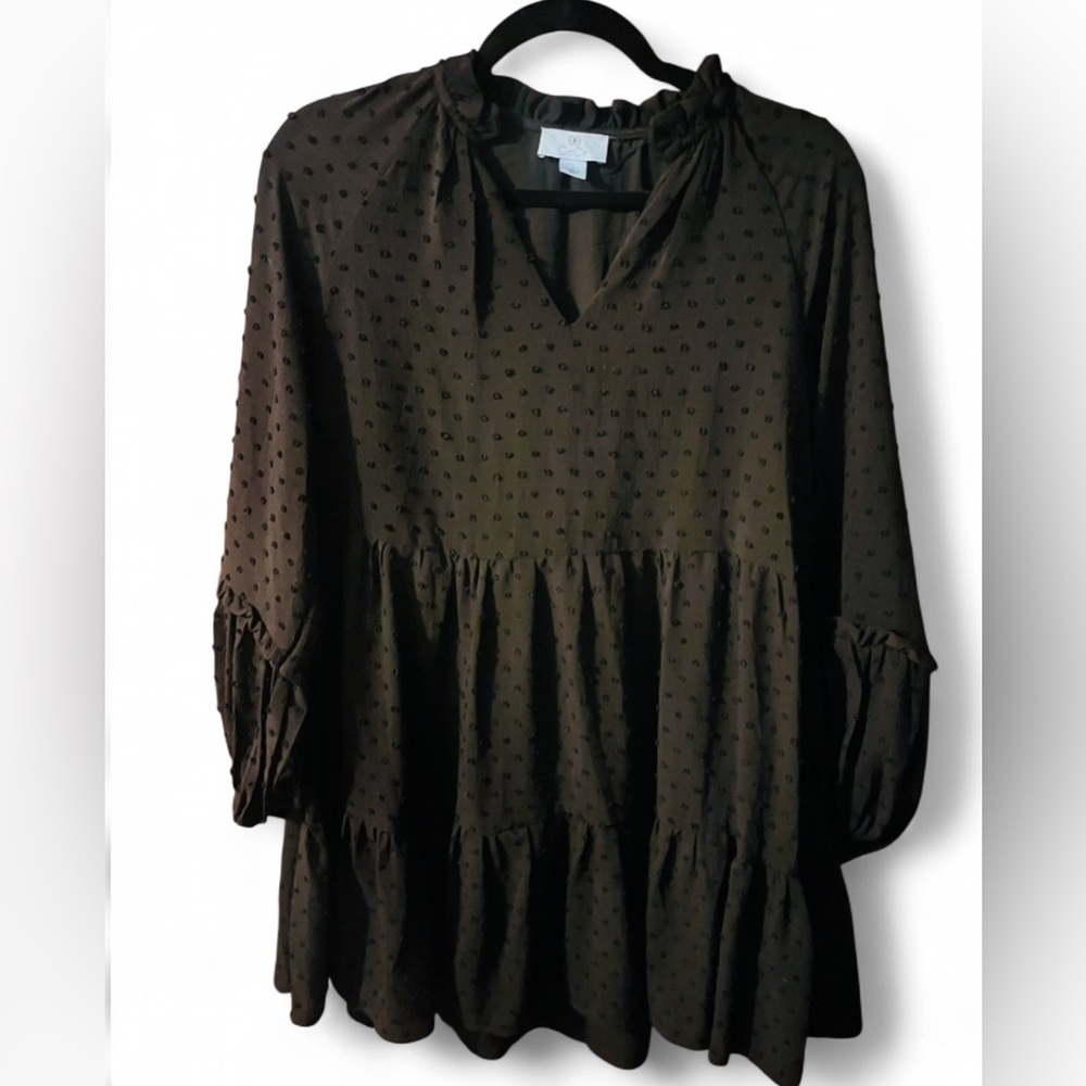 CeCe Oversized Black Swiss Dot Boho Dress